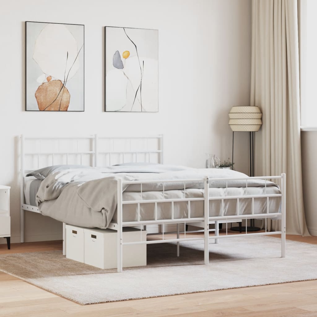 Estrutura de cama com cabeceira e pés 135x190 cm metal branco