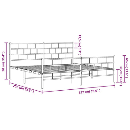 Estrutura de cama com cabeceira e pés 180x200 cm metal branco