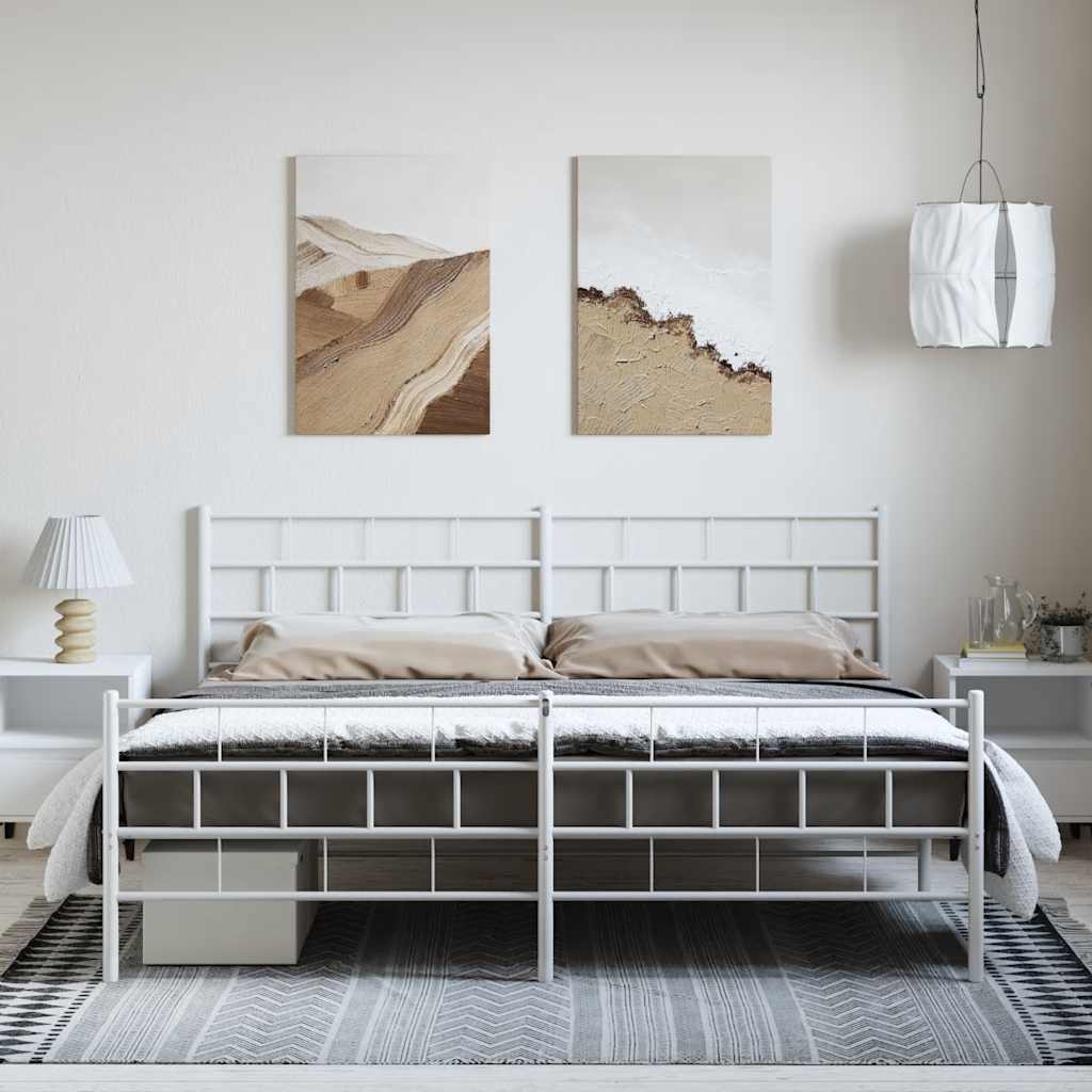 Estrutura de cama com cabeceira e pés 183x213 cm metal branco