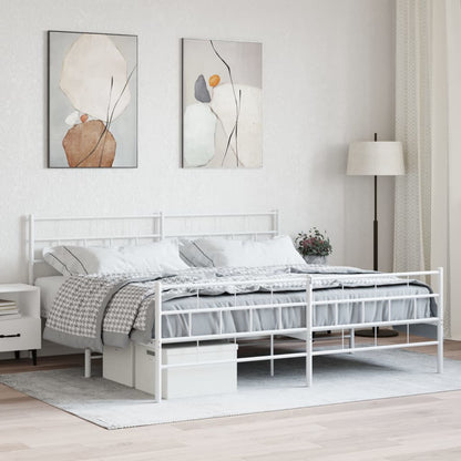 Estrutura de cama com cabeceira e pés 183x213 cm metal branco