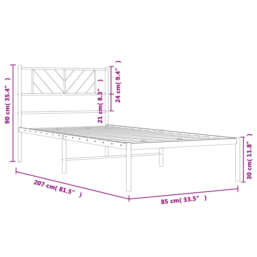 Estrutura de cama com cabeceira 80x200 cm metal preto