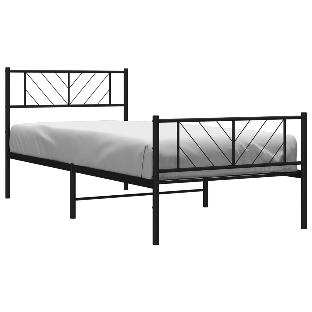 Estrutura de cama com cabeceira e pés 75x190 cm metal preto