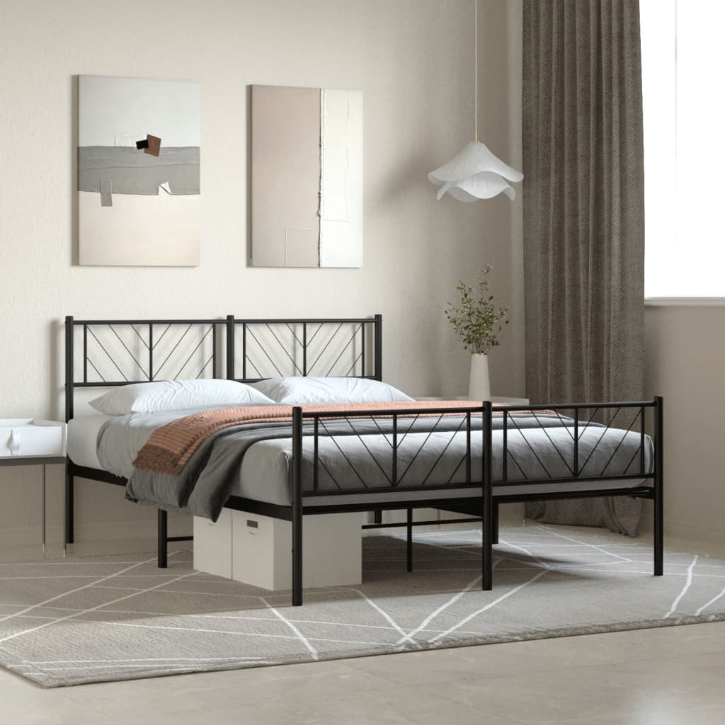 Estrutura de cama com cabeceira e pés 120x190 cm metal preto