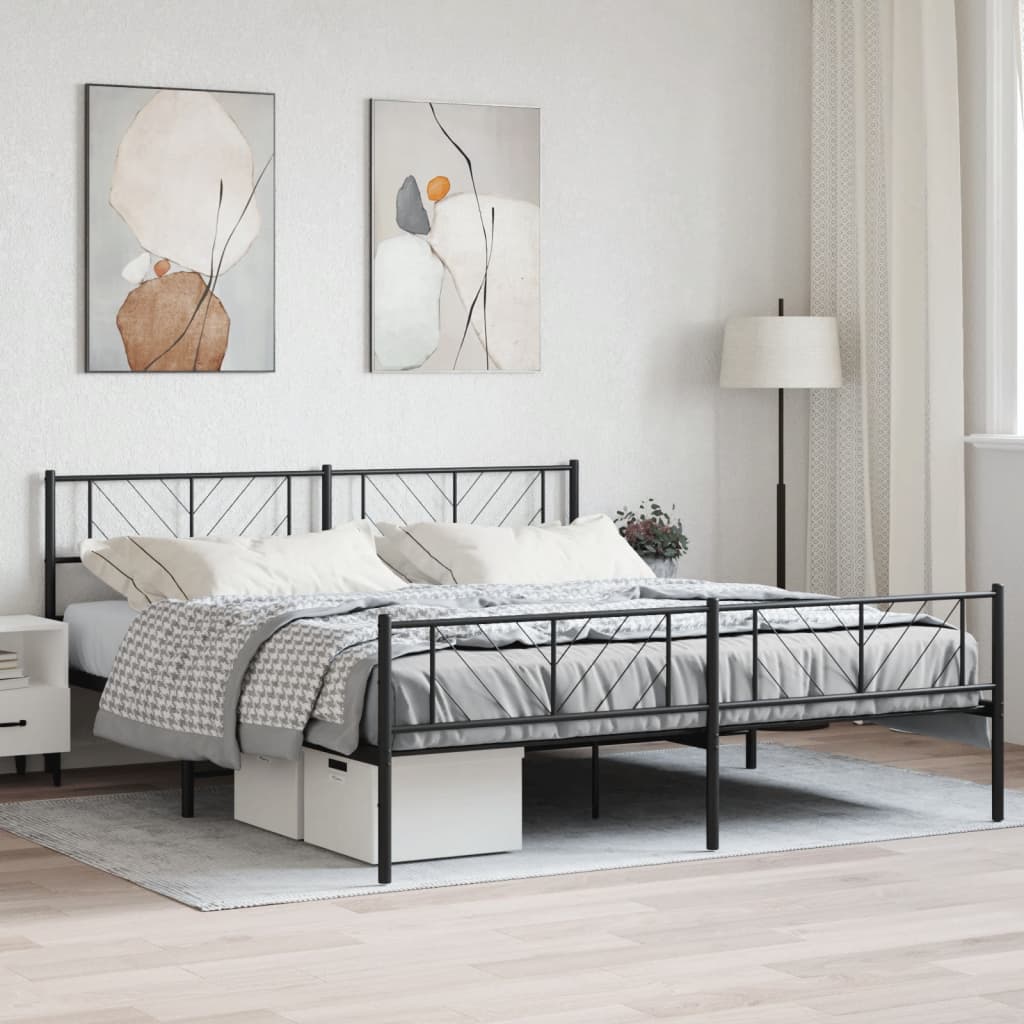 Estrutura de cama com cabeceira e pés 180x200 cm metal preto