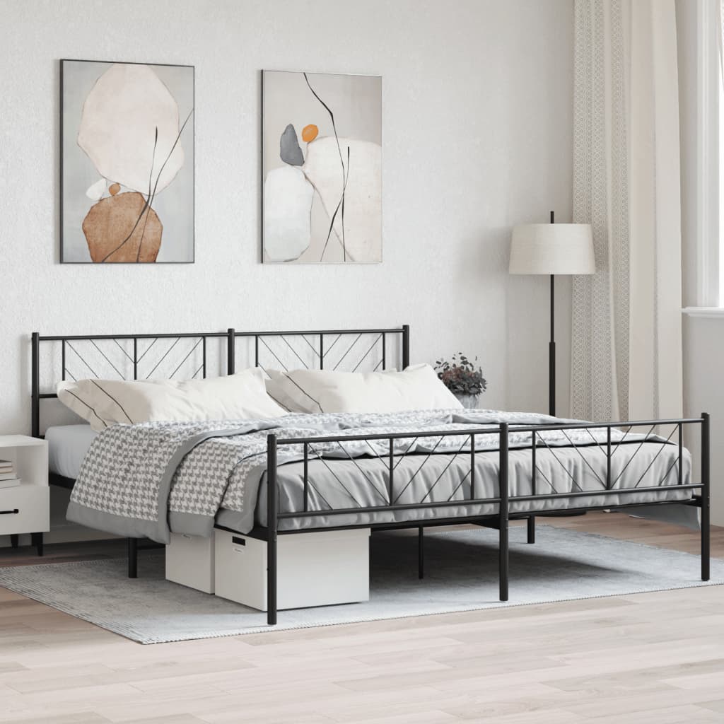 Estrutura de cama com cabeceira e pés 183x213 cm metal preto