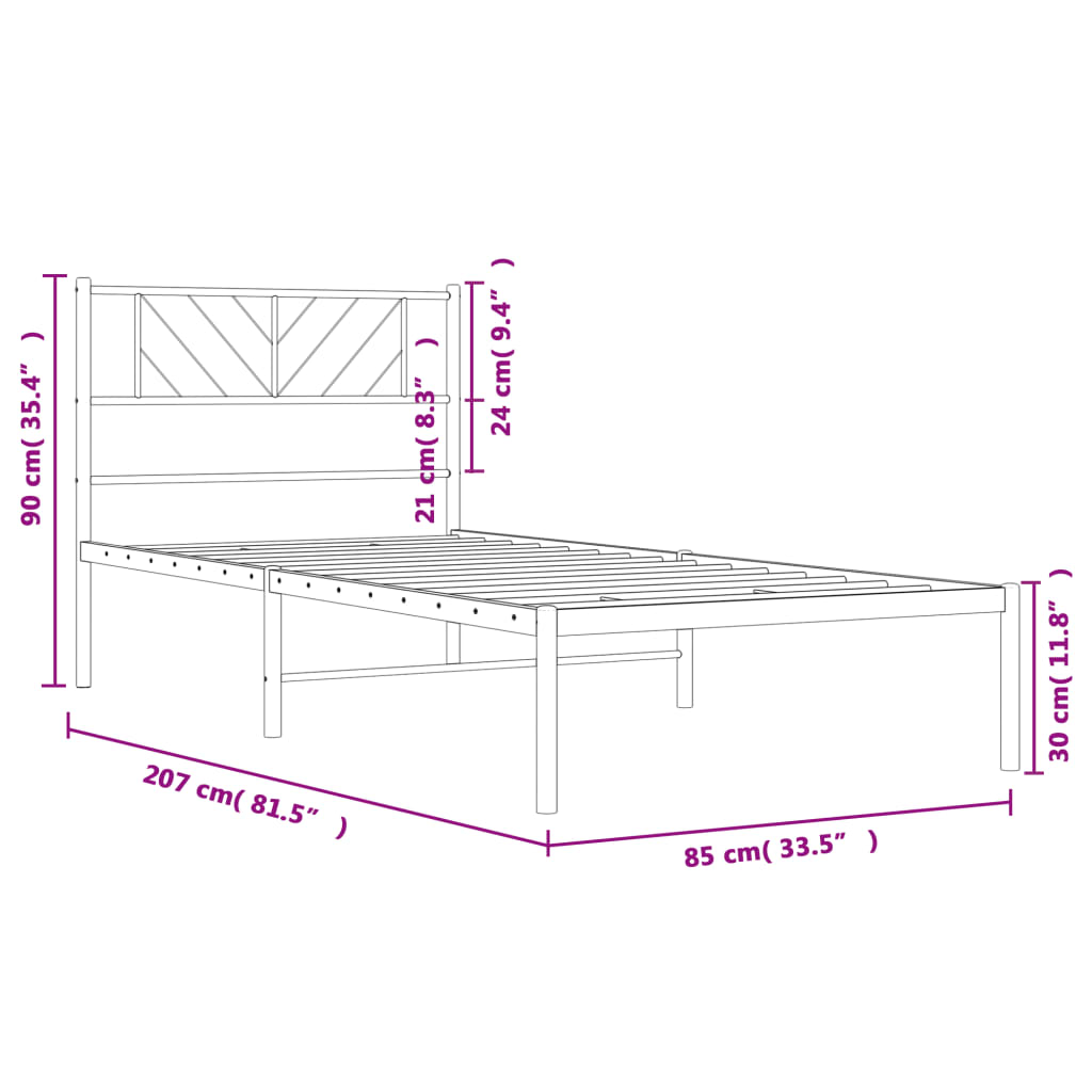 Estrutura de cama com cabeceira 80x200 cm metal branco