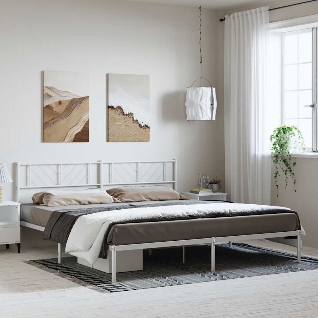 Estrutura de cama com cabeceira 193x203 cm metal branco