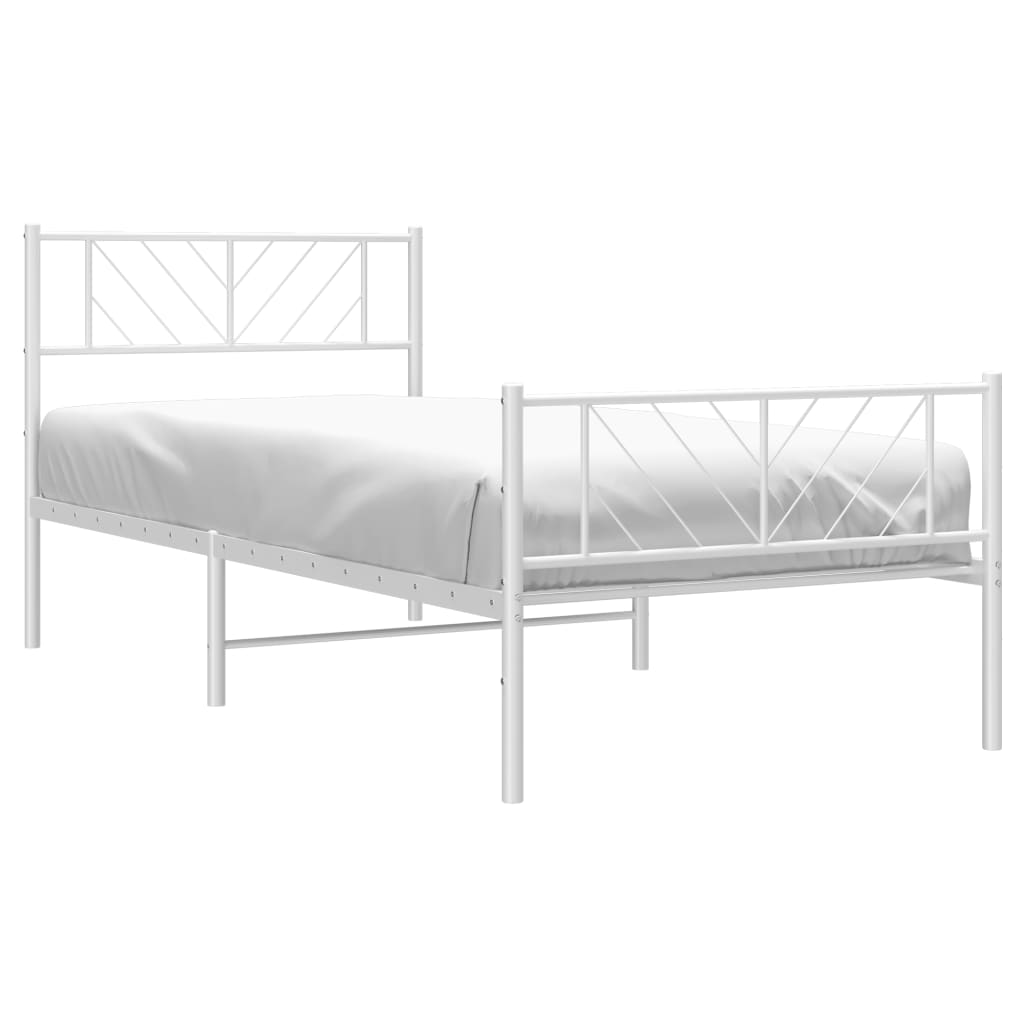 Estrutura de cama com cabeceira e pés 75x190 cm metal branco