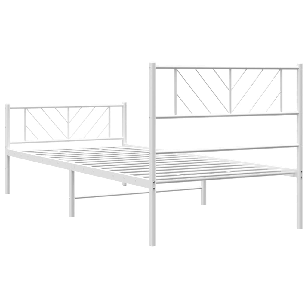 Estrutura de cama com cabeceira e pés 75x190 cm metal branco