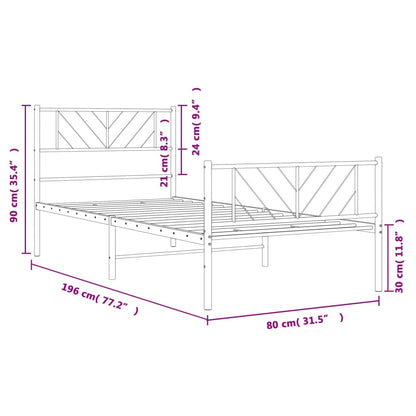 Estrutura de cama com cabeceira e pés 75x190 cm metal branco