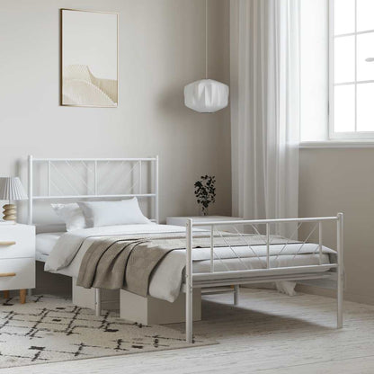 Estrutura de cama com cabeceira e pés 100x200 cm metal branco