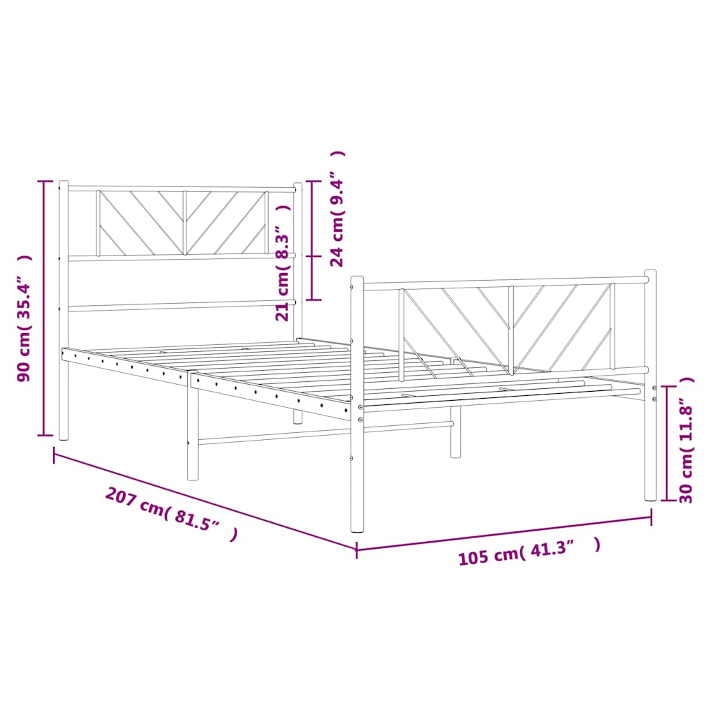 Estrutura de cama com cabeceira e pés 100x200 cm metal branco