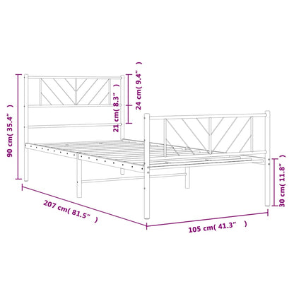 Estrutura de cama com cabeceira e pés 100x200 cm metal branco