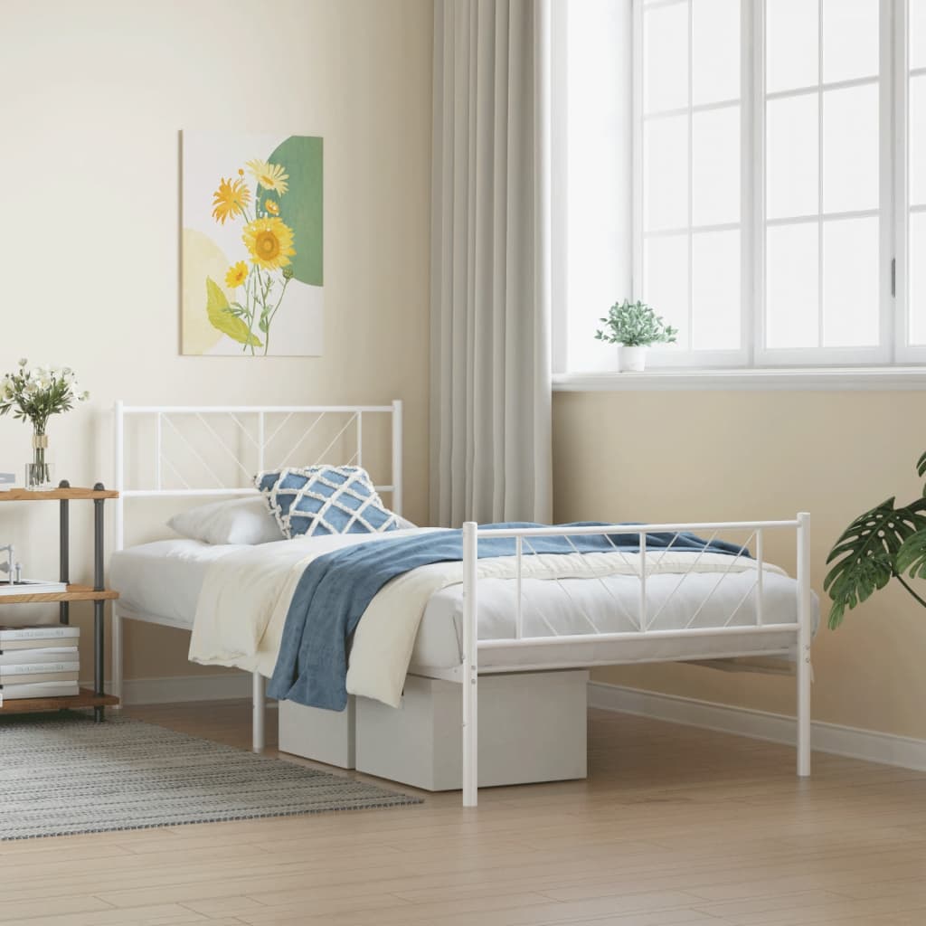 Estrutura de cama com cabeceira e pés 100x200 cm metal branco