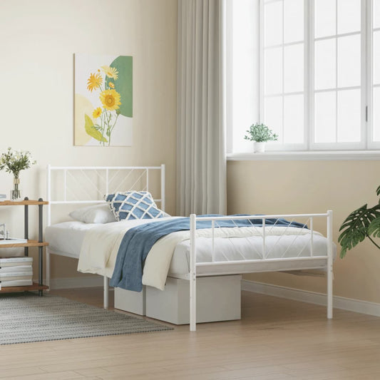 Estrutura de cama com cabeceira e pés 107x203 cm metal branco