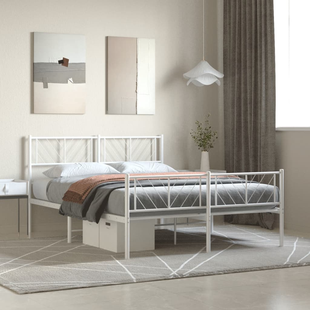 Estrutura de cama com cabeceira e pés 120x190 cm metal branco