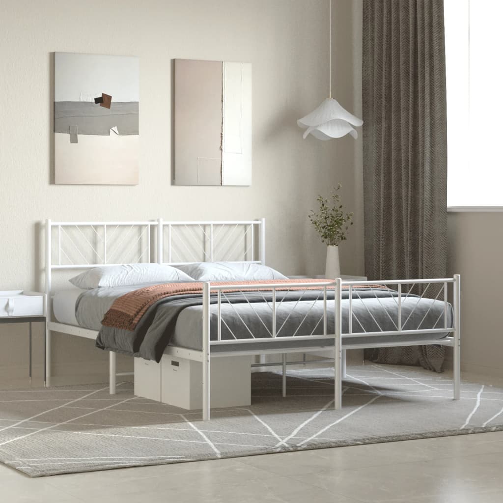 Estrutura de cama com cabeceira e pés 120x200 cm metal branco