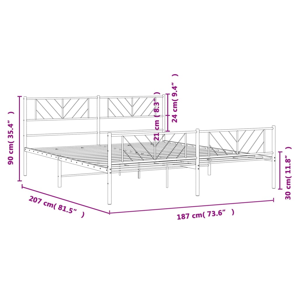 Estrutura de cama com cabeceira e pés 180x200 cm metal branco