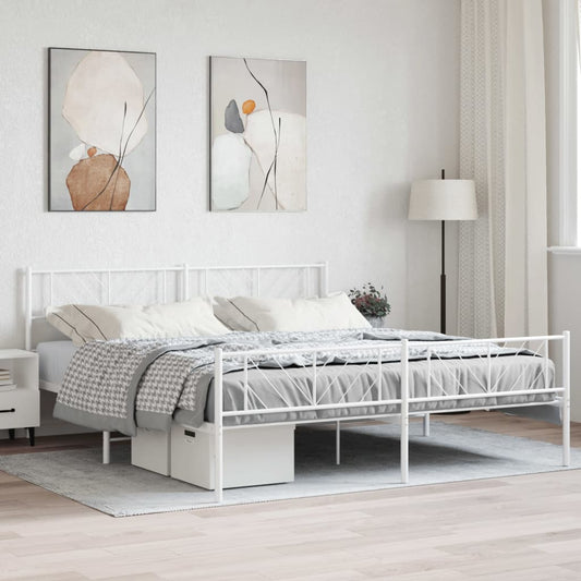 Estrutura de cama com cabeceira e pés 180x200 cm metal branco