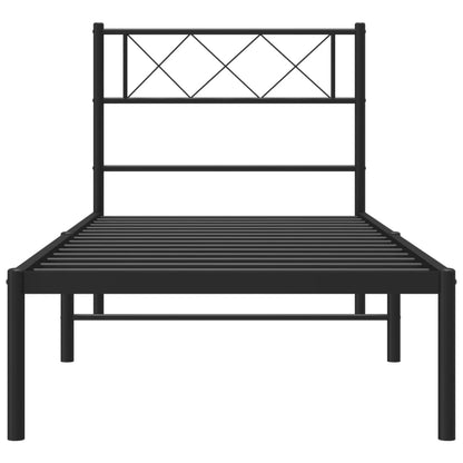 Estrutura de cama com cabeceira 75x190 cm metal preto