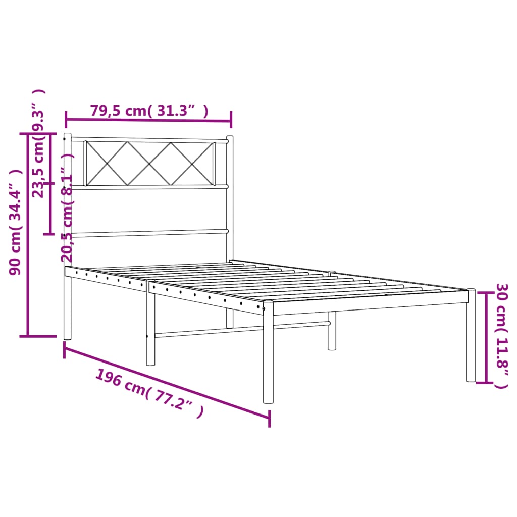 Estrutura de cama com cabeceira 75x190 cm metal preto