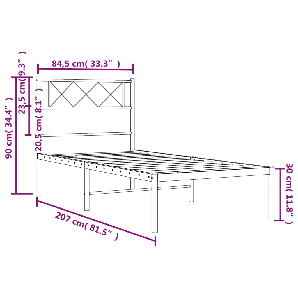 Estrutura de cama com cabeceira 80x200 cm metal preto