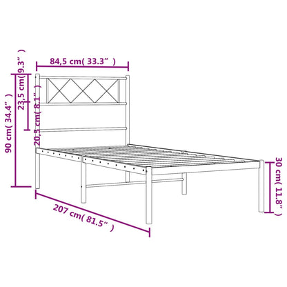 Estrutura de cama com cabeceira 80x200 cm metal preto