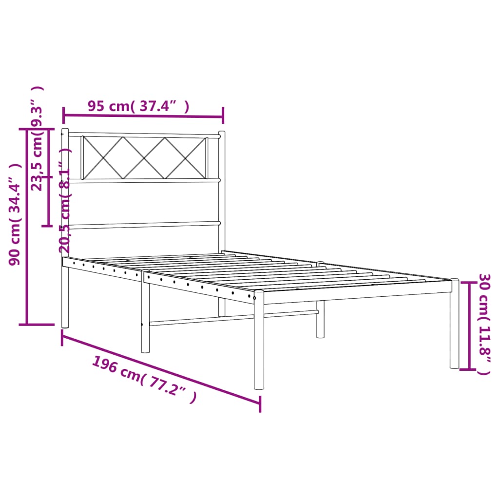 Estrutura de cama com cabeceira 90x190 cm metal preto