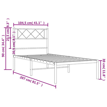 Estrutura de cama com cabeceira 100x200 cm metal preto