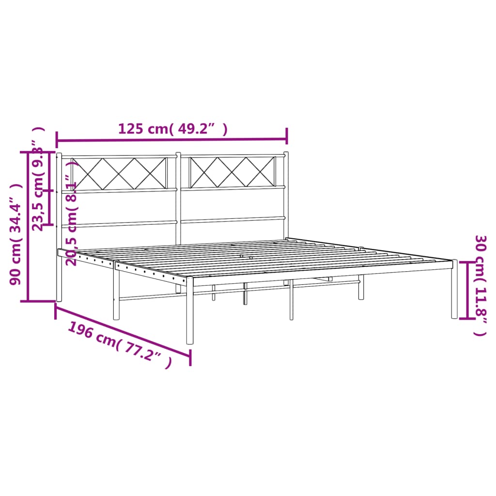 Estrutura de cama com cabeceira 120x190 cm metal preto