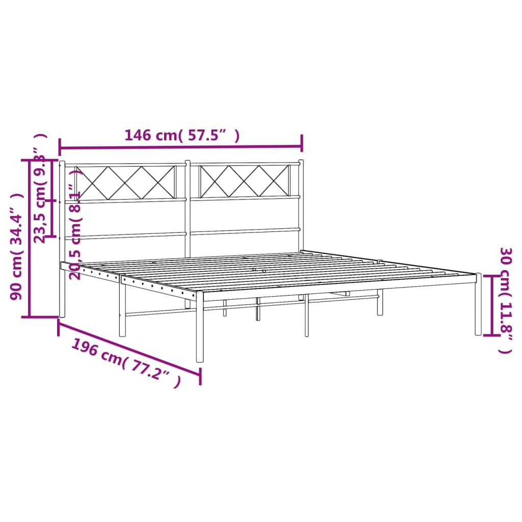 Estrutura de cama com cabeceira 140x190 cm metal preto