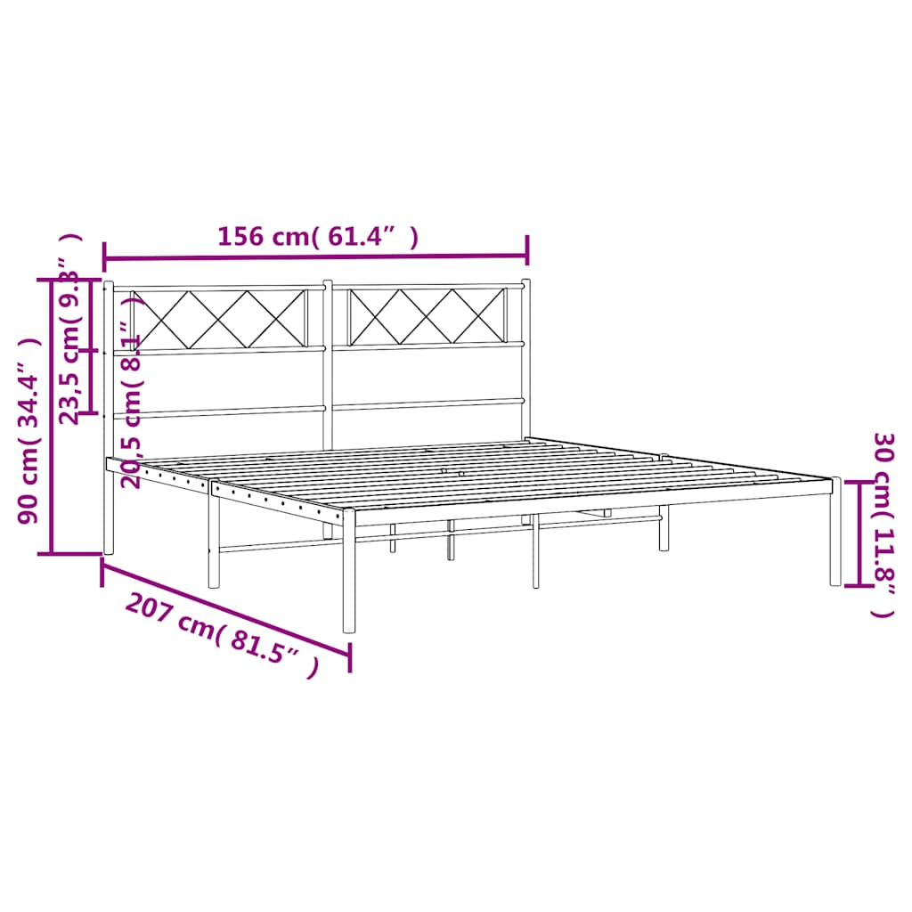 Estrutura de cama em metal com cabeceira 150x200 cm preto