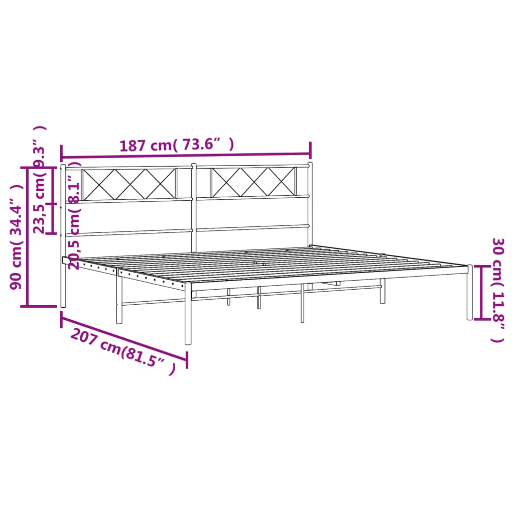 Estrutura de cama em metal com cabeceira 180x200 cm preto