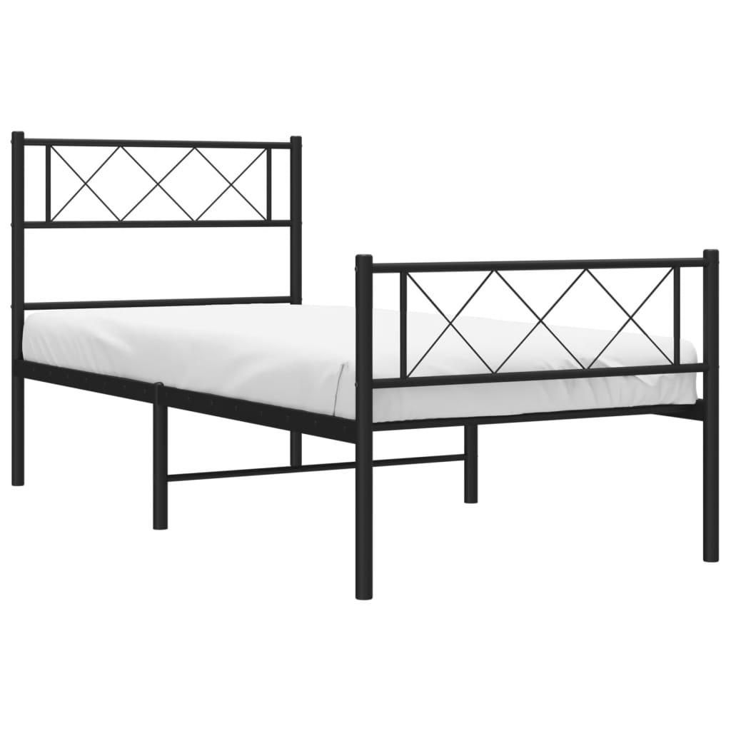 Estrutura de cama com cabeceira e pés 75x190 cm metal preto