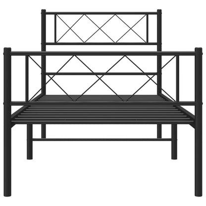 Estrutura de cama com cabeceira e pés 75x190 cm metal preto