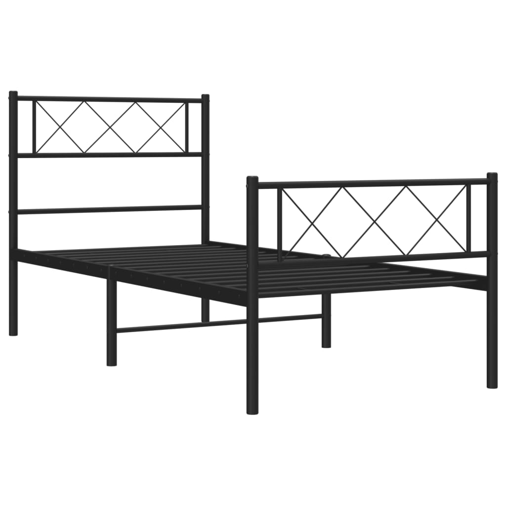 Estrutura de cama com cabeceira e pés 100x190 cm metal preto