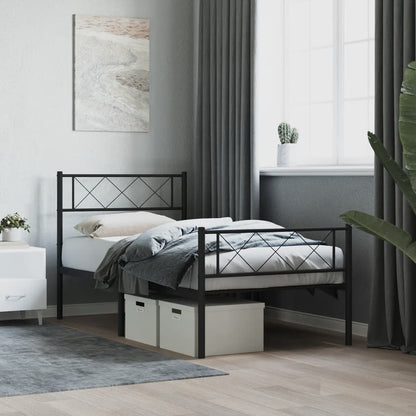 Estrutura de cama com cabeceira e pés 107x203 cm metal preto