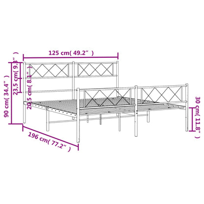 Estrutura de cama com cabeceira e pés 120x190 cm metal preto