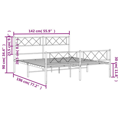 Estrutura de cama com cabeceira e pés 135x190 cm metal preto