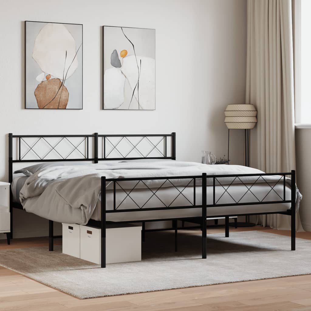 Estrutura de cama com cabeceira e pés 135x190 cm metal preto