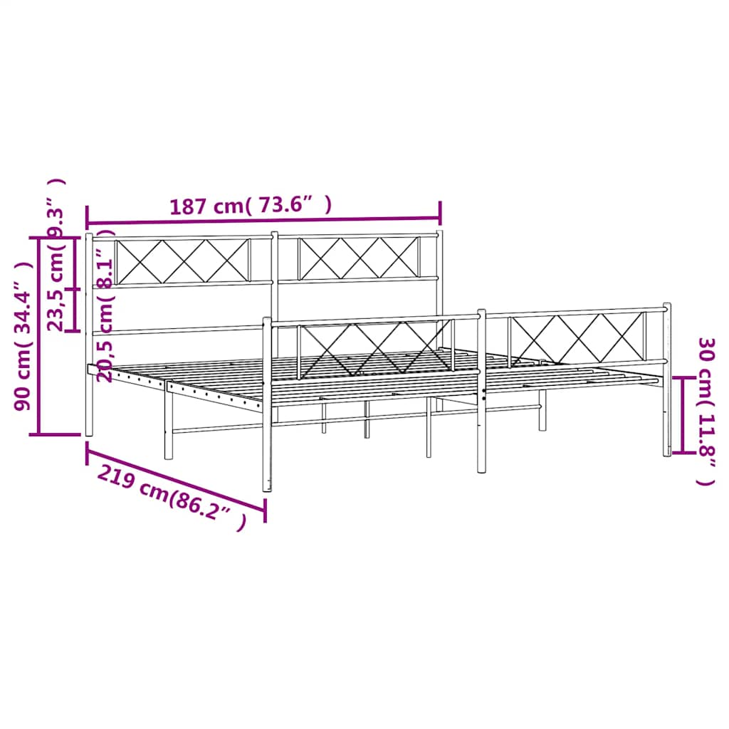 Estrutura de cama com cabeceira e pés 183x213 cm metal preto