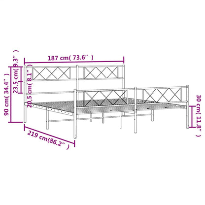 Estrutura de cama com cabeceira e pés 183x213 cm metal preto