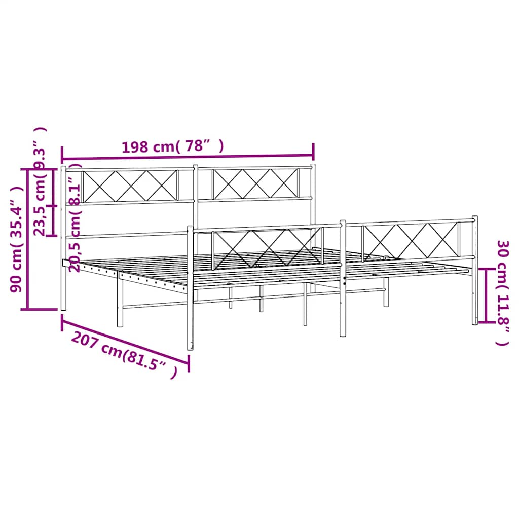 Estrutura de cama com cabeceira e pés 193x203 cm metal preto