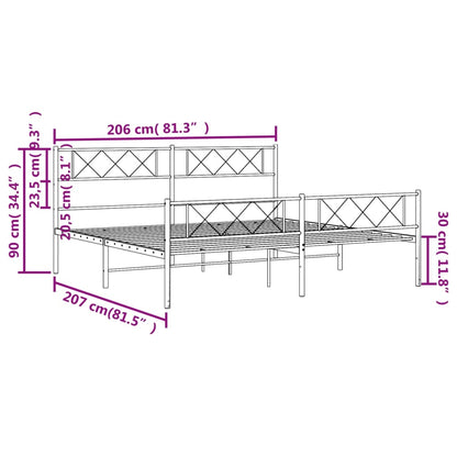 Estrutura de cama com cabeceira e pés 200x200 cm metal preto