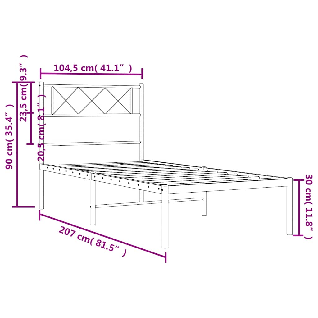 Estrutura de cama com cabeceira 100x200 cm metal branco