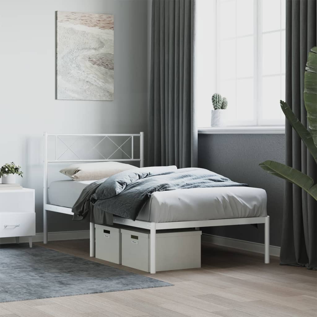 Estrutura de cama em metal com cabeceira 107x203 cm branco