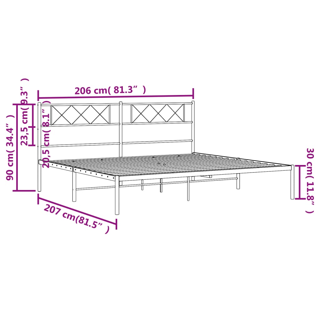 Estrutura de cama com cabeceira 200x200 cm metal branco