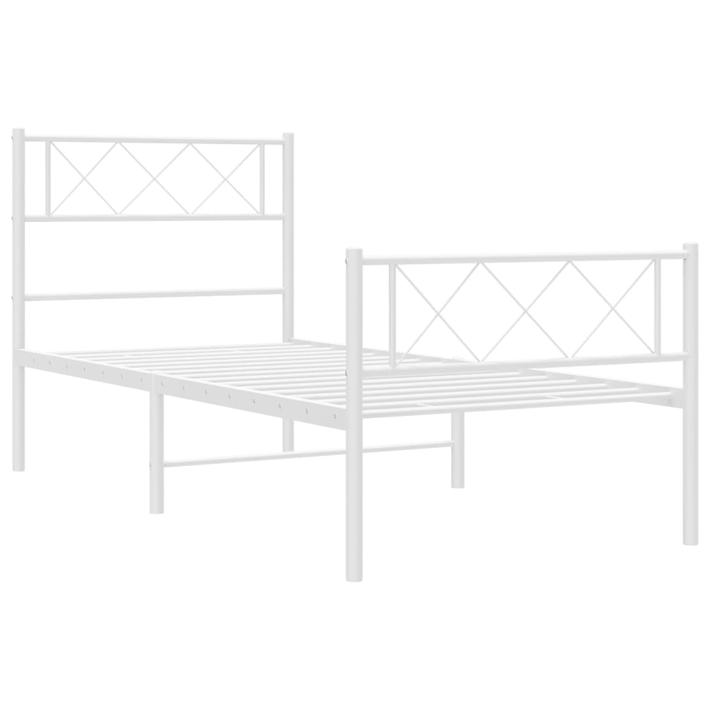 Estrutura de cama com cabeceira e pés 75x190 cm metal branco