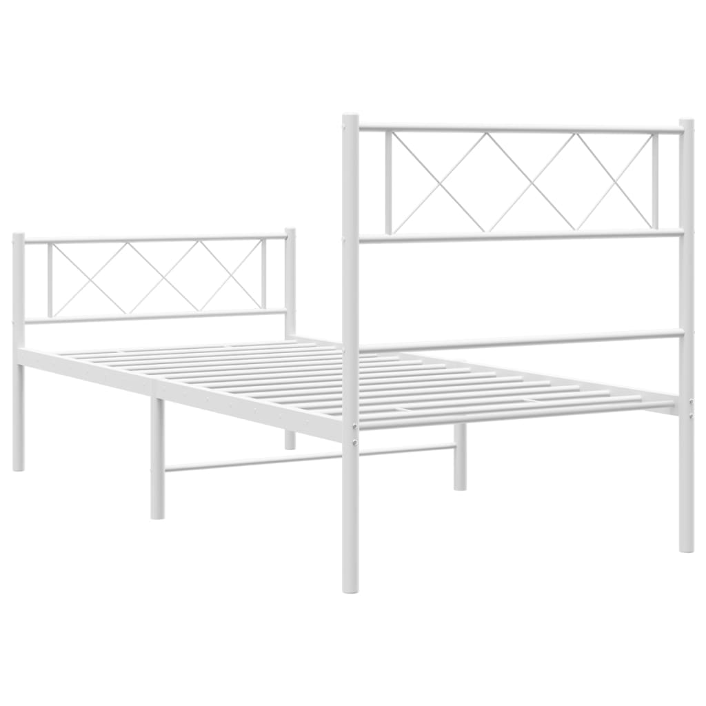 Estrutura de cama com cabeceira e pés 75x190 cm metal branco