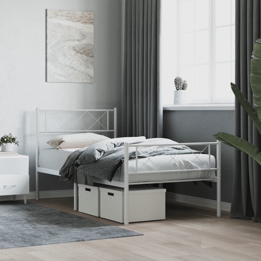 Estrutura de cama com cabeceira e pés 90x200 cm metal branco